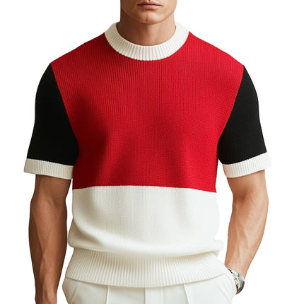 Men's T-Shirt | Contrast Color | Thin Knitted | Breathable Short Sleeve | Lightweight Summer Top | Casual Wear | Fashion Clothing