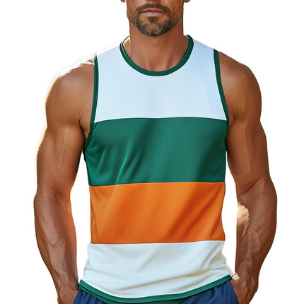 Men's Stripe Printed Summer Tank Top | Casual Sports Design | Breathable Fabric | Relaxed Fit | Versatile for Workouts & Beach Days | Perfect for Summer Wardrobe