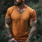 Men's Vintage Style Printed V-Neck Short Sleeve Cotton Blend T-Shirt | Retro Casual Fit | Lightweight & Breathable | Versatile Wardrobe Essential
