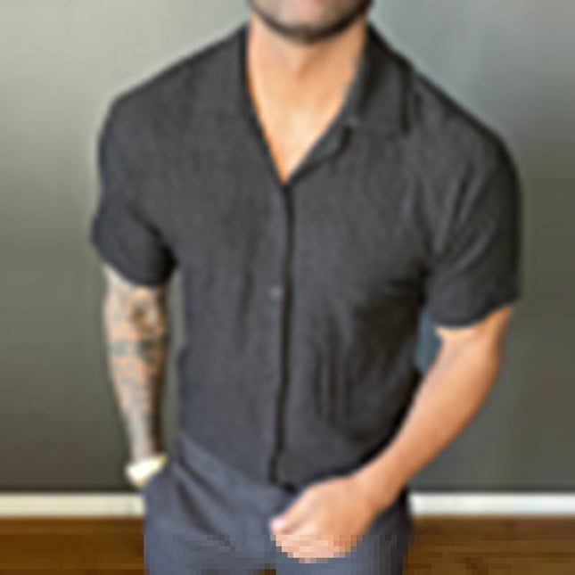 Men's Retro Pleated Lapel Short Sleeve Shirt | Casual Solid Color Top | Premium Cotton Blend | Vintage Style | Comfortable Fit | Breathable Fabric | Spring Summer Fashion | Sizes S-3XL | Ideal for Gatherings