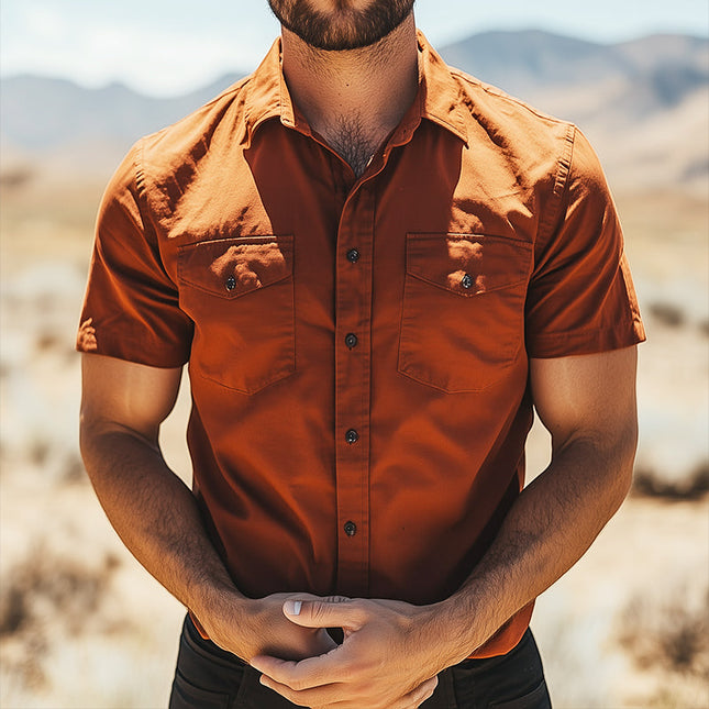 Men's Vintage Shirt | Casual Cotton Washed | Lapel Short Sleeve | Timeless Style | Lightweight Breathable Fabric | Versatile Outfits | Relaxed Fit | Spring Summer Wear
