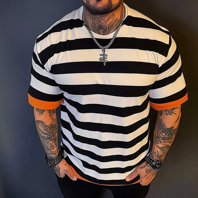 Men's Striped T-Shirt | Retro Casual | Round Neck | Short Sleeve | Cotton Blend | Breathable | Comfortable Fit | Versatile Wardrobe Essential | Stylish Spring Summer Top | S-3XL
