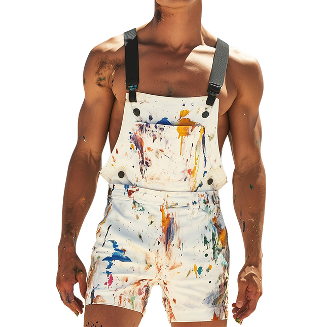 Men's Retro Colorful Printed Bib Shorts | Vintage Style | Breathable Fabric | Adjustable Waist | Lightweight & Moisture-Wicking | Casual & Outdoor Activities | S-3XL