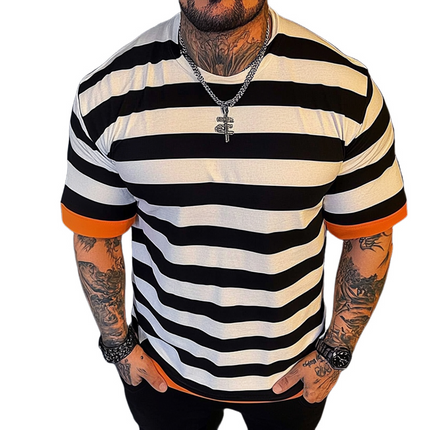 Men's Striped T-Shirt | Retro Casual | Round Neck | Short Sleeve | Cotton Blend | Breathable | Comfortable Fit | Versatile Wardrobe Essential | Stylish Spring Summer Top | S-3XL