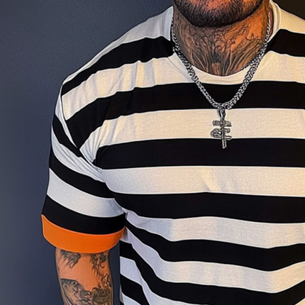 Men's Striped T-Shirt | Retro Casual | Round Neck | Short Sleeve | Cotton Blend | Breathable | Comfortable Fit | Versatile Wardrobe Essential | Stylish Spring Summer Top | S-3XL