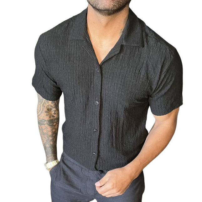 Men's Retro Pleated Lapel Short Sleeve Shirt | Casual Solid Color Top | Premium Cotton Blend | Vintage Style | Comfortable Fit | Breathable Fabric | Spring Summer Fashion | Sizes S-3XL | Ideal for Gatherings