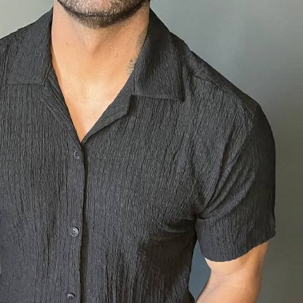 Men's Retro Pleated Lapel Short Sleeve Shirt | Casual Solid Color Top | Premium Cotton Blend | Vintage Style | Comfortable Fit | Breathable Fabric | Spring Summer Fashion | Sizes S-3XL | Ideal for Gatherings