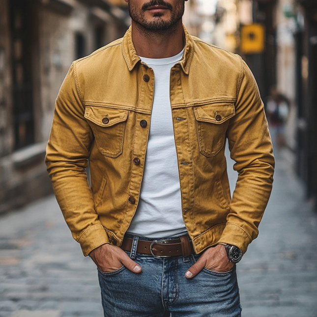 Men's Slim Fit Casual Jacket | Cotton Washed | Single Breasted with Lapel Collar | Versatile Colors | Functional Pockets | Easy Care | Outerwear for All Seasons
