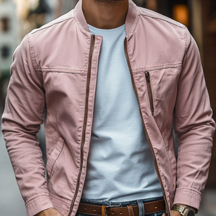 Men's Washed Cotton Baseball Jacket | Stand Collar | Zipper Placket | Slim Fit | Casual Outerwear | Versatile Style | Functional Pockets | Multiple Colors & Sizes