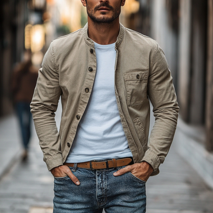 Men's Slim Fit Jacket | Cotton Washed | Stand Collar | Single Breasted | Casual & Semi-Formal | Timeless Style | Modern Comfort | Versatile Colors | Functional Pockets | All-Day Comfort | Multiple Sizes | Durable & Easy Care