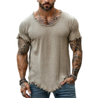 Men's Retro T-Shirt | Casual Raw Edge Ripped | Round Neck | Short Sleeve | Vintage Style | Soft Cotton Blend | Breathable | Versatile Fit | Multiple Sizes | Ideal for Everyday Wear | Spring Summer Fashion