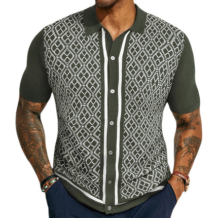 Men's Polo Shirt | Jacquard Knit | Short Sleeve | Classic Collar | High-Quality Fabric | Intricate Patterns | Relaxed Fit | Versatile Style | Perfect for Warm Weather