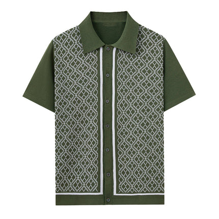 Men's Polo Shirt | Jacquard Knit | Short Sleeve | Classic Collar | High-Quality Fabric | Intricate Patterns | Relaxed Fit | Versatile Style | Perfect for Warm Weather