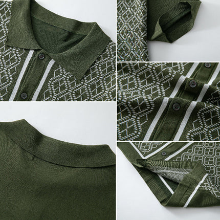 Men's Polo Shirt | Jacquard Knit | Short Sleeve | Classic Collar | High-Quality Fabric | Intricate Patterns | Relaxed Fit | Versatile Style | Perfect for Warm Weather