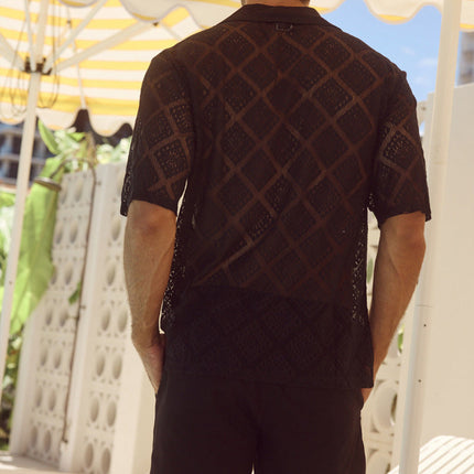 Men's Vacation Shirt | Solid Lace Short Sleeve | Lightweight & Breezy | Elegant Texture | Relaxed Fit | Versatile Summer Apparel