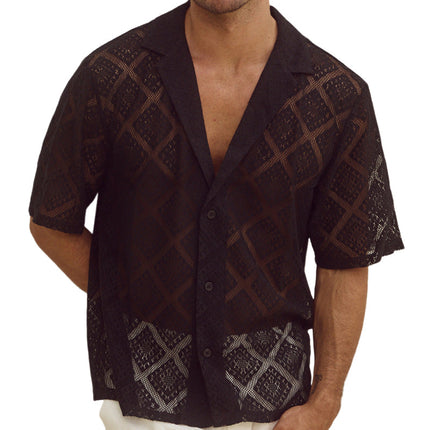 Men's Vacation Shirt | Solid Lace Short Sleeve | Lightweight & Breezy | Elegant Texture | Relaxed Fit | Versatile Summer Apparel
