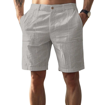 Men's Cotton Linen Beach Shorts | Solid Color | Casual Summer Wear | Comfortable Fit | Elastic Waistband | Breathable Fabric | Front and Back Pockets | Lightweight | Ideal for Beach Days and Casual Outings