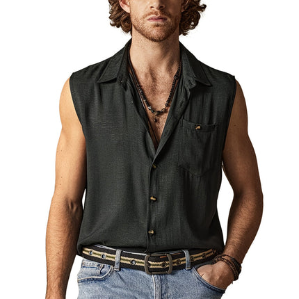 Men's Cotton Lapel Tank Top | Solid Color Sleeveless Shirt | Casual & Athletic Wear | Breathable & Comfortable