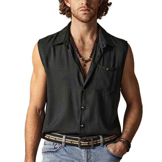 Men's Cotton Lapel Tank Top | Solid Color Sleeveless Shirt | Casual & Athletic Wear | Breathable & Comfortable