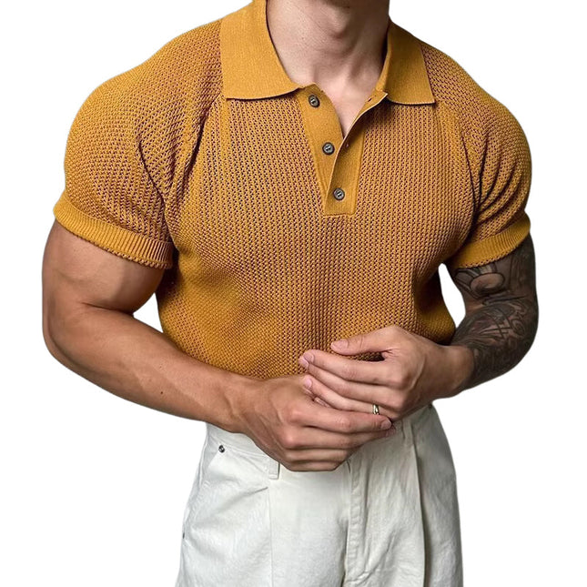 Men's Polo Shirt | Solid Color Casual Knitted Short Sleeve | Lightweight Breathable Fabric | Tailored Fit | Multiple Classic Colors | Versatile Wardrobe Essential | Ideal for Casual & Semi-Formal Settings