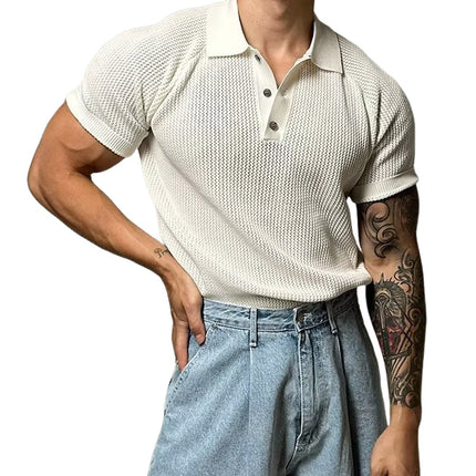 Men's Polo Shirt | Solid Color Casual Knitted Short Sleeve | Lightweight Breathable Fabric | Tailored Fit | Multiple Classic Colors | Versatile Wardrobe Essential | Ideal for Casual & Semi-Formal Settings