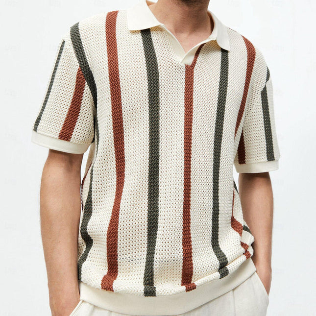 Men's Striped Pullover Polo Shirt | Short Sleeve Casual Knit Top | Classic Stripe Design | Comfortable Soft Knit Fabric | Regular Fit | Stylish Polo Collar | Versatile Fashion Staple