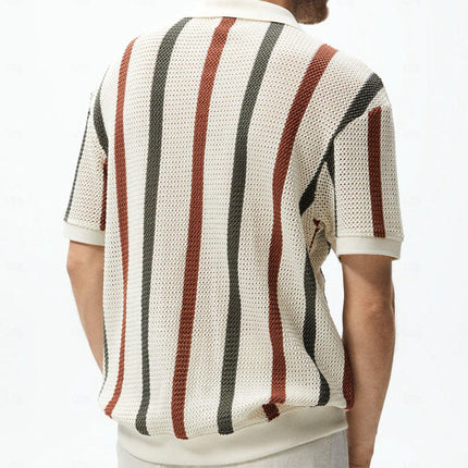 Men's Striped Pullover Polo Shirt | Short Sleeve Casual Knit Top | Classic Stripe Design | Comfortable Soft Knit Fabric | Regular Fit | Stylish Polo Collar | Versatile Fashion Staple