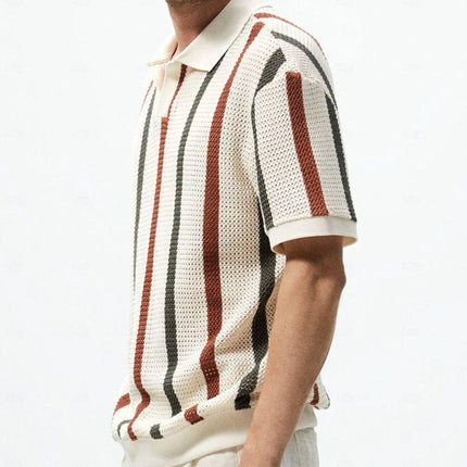 Men's Striped Pullover Polo Shirt | Short Sleeve Casual Knit Top | Classic Stripe Design | Comfortable Soft Knit Fabric | Regular Fit | Stylish Polo Collar | Versatile Fashion Staple