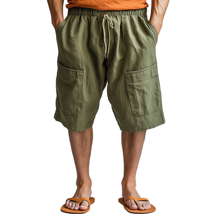 Men's Linen Summer Shorts | Breathable Lightweight Casual Sports Shorts | Comfortable Elastic Waistband | Side Pockets | Relaxed Fit | Versatile Style for Day Outings & Leisure Activities