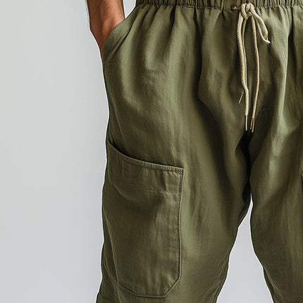 Men's Linen Summer Shorts | Breathable Lightweight Casual Sports Shorts | Comfortable Elastic Waistband | Side Pockets | Relaxed Fit | Versatile Style for Day Outings & Leisure Activities