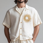 Men's Embroidered Short Sleeve Linen Shirt | Summer Comfortable Breathable | Casual Lightweight Outfit | Elegant Fashion Design | Cool Ventilated Wear