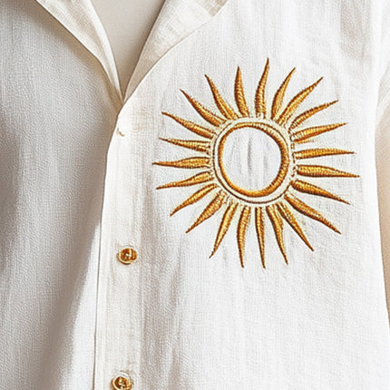 Men's Embroidered Short Sleeve Linen Shirt | Summer Comfortable Breathable | Casual Lightweight Outfit | Elegant Fashion Design | Cool Ventilated Wear