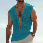 Men's Knitted Mesh Tank Top | Deep V Neck | Summer Sleeveless Shirt | Breathable Polyester Blend | Lightweight Comfort | Edgy Style | Sizes S-3XL | Casual Beachwear | Ventilated Design