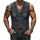 Men's Vintage V-Neck Denim Vest | Embroidered Details | High-Quality | Classic Fashion | Versatile Layering Piece | Stylish Outerwear for Casual & Smart-Casual Outfits