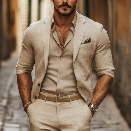 Men's Casual Blazer | Solid Color | Cotton Linen Blend | Tailored Fit | Notch Lapel | Single-Button Closure | Versatile Outerwear | Breathable & Durable | Classic Style | Two Front Pockets | Variety of Colors