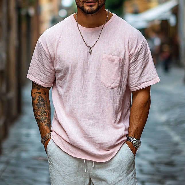 Men's Solid Color T-Shirt | Round Neck | Pocket Detail | Short Sleeve | Soft Relaxed Fit | Casual Everyday Wear | High-Quality Fabric | Versatile Wardrobe Essential