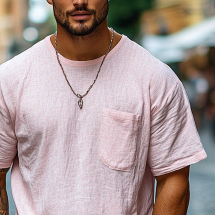 Men's Solid Color T-Shirt | Round Neck | Pocket Detail | Short Sleeve | Soft Relaxed Fit | Casual Everyday Wear | High-Quality Fabric | Versatile Wardrobe Essential