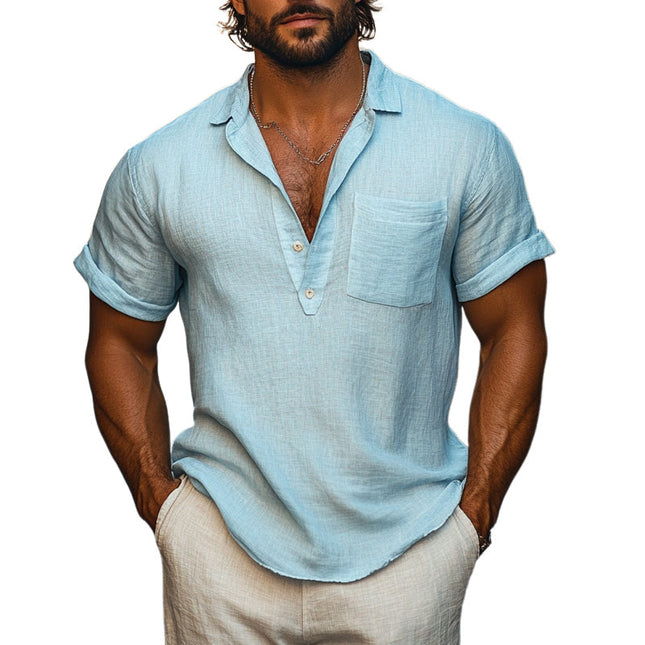 Men's Lapel Cotton Linen Shirt | Casual Short Sleeve Button-Down | Breathable Fabric | Versatile Style | Regular Fit | Machine Washable