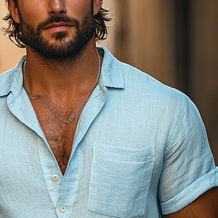 Men's Lapel Cotton Linen Shirt | Casual Short Sleeve Button-Down | Breathable Fabric | Versatile Style | Regular Fit | Machine Washable