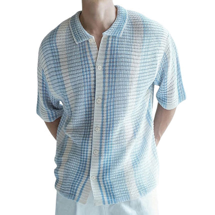 Men's Short Sleeve Knitted Shirt | Classic Colorblock Design | Soft Breathable Fabric | Summer Casual Wear | Tailored Fit | Multiple Sizes | Cotton-Polyester Blend | Versatile Pairing | Classic Collar
