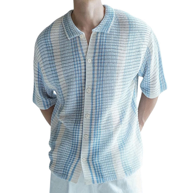 Men's Short Sleeve Knitted Shirt | Classic Colorblock Design | Soft Breathable Fabric | Summer Casual Wear | Tailored Fit | Multiple Sizes | Cotton-Polyester Blend | Versatile Pairing | Classic Collar