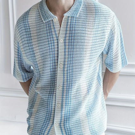 Men's Short Sleeve Knitted Shirt | Classic Colorblock Design | Soft Breathable Fabric | Summer Casual Wear | Tailored Fit | Multiple Sizes | Cotton-Polyester Blend | Versatile Pairing | Classic Collar