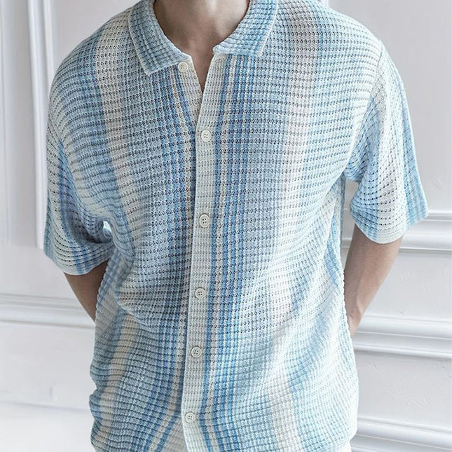 Men's Short Sleeve Knitted Shirt | Classic Colorblock Design | Soft Breathable Fabric | Summer Casual Wear | Tailored Fit | Multiple Sizes | Cotton-Polyester Blend | Versatile Pairing | Classic Collar