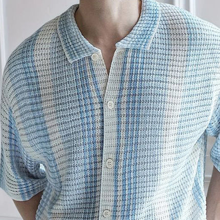 Men's Short Sleeve Knitted Shirt | Classic Colorblock Design | Soft Breathable Fabric | Summer Casual Wear | Tailored Fit | Multiple Sizes | Cotton-Polyester Blend | Versatile Pairing | Classic Collar