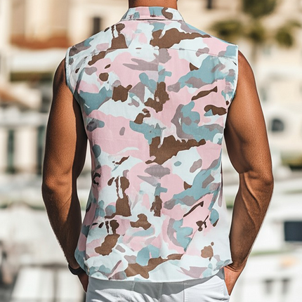 Men's Camouflage Tank Top | Cotton Blend | Lapel Collar | Summer Casual Fashion | Printed Design | Comfortable Fit | Stylish Apparel | Versatile Outfit