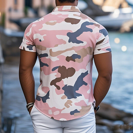 Men's Camouflage Short-Sleeved Shirt | Summer Cotton Linen Blend | Casual Button-Down | Breathable Relaxed Fit | Trendy Print for Outdoor Adventures and Casual Outings