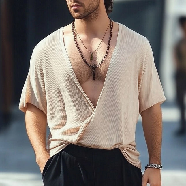 Men's V-Neck T-Shirt | Textured Loose Fit | Cotton Polyester Blend | Relaxed Casual Style | Deep V-Neck Design | Versatile Layering Tee | Comfortable & Breathable | Available in Small to 3XL