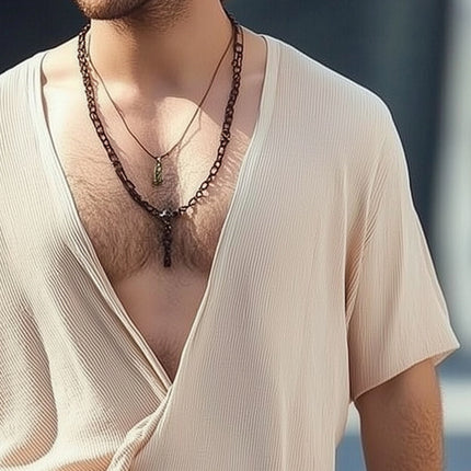 Men's V-Neck T-Shirt | Textured Loose Fit | Cotton Polyester Blend | Relaxed Casual Style | Deep V-Neck Design | Versatile Layering Tee | Comfortable & Breathable | Available in Small to 3XL