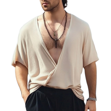 Men's V-Neck T-Shirt | Textured Loose Fit | Cotton Polyester Blend | Relaxed Casual Style | Deep V-Neck Design | Versatile Layering Tee | Comfortable & Breathable | Available in Small to 3XL
