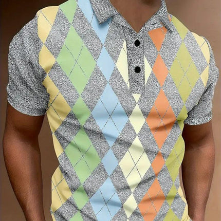 Men's Polo Shirt | Summer Classic | Diamond Print Design | Short Sleeve | Casual Elegance | Moisture-Wicking Fabric | Breathable Cotton-Poly Blend | Smart Collar | Versatile Style | Sizes S-3XL